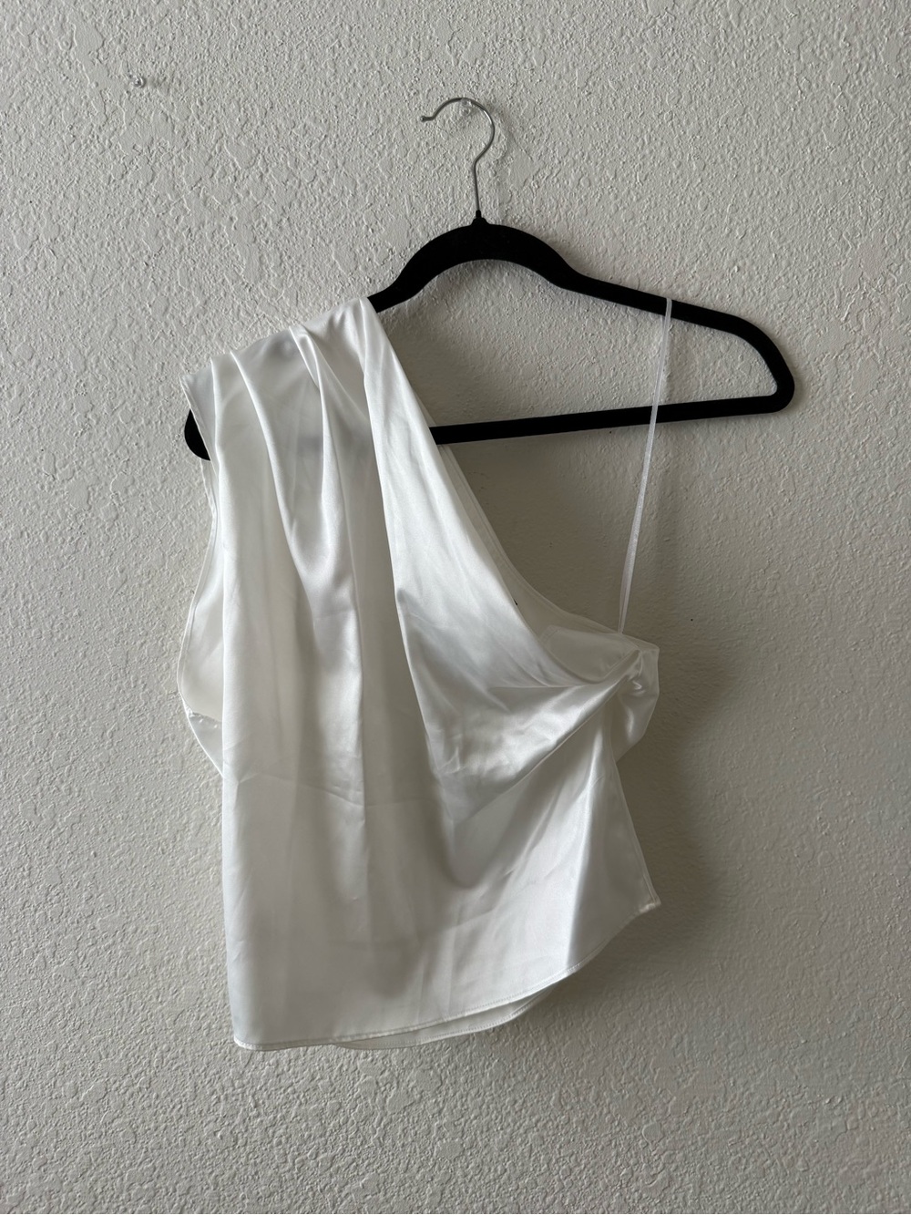 Asymmetric White Satin One-Shoulder Camisole